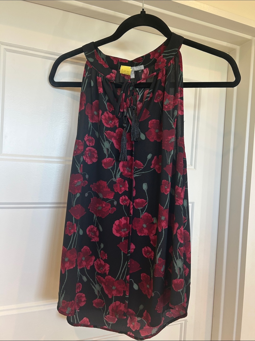 Tart Black Halter Camisole with Red Floral Print